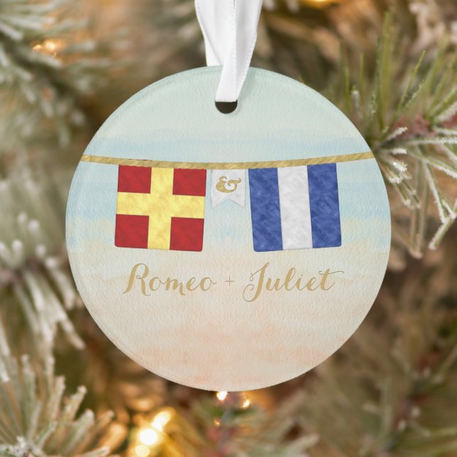 Couples Monogram Maritime Signal Flags Watercolor Ornament (Tree)