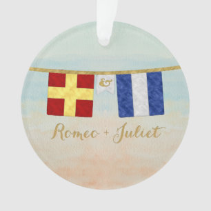 Couples Monogram Maritime Signal Flags Watercolor Ornament
