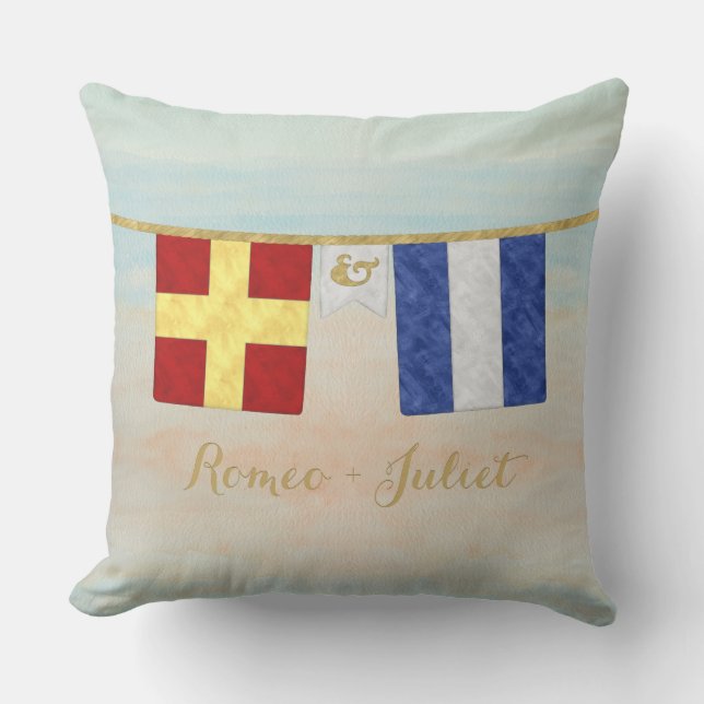 Couples Monogram Maritime Signal Flags Watercolor Outdoor Pillow (Front)