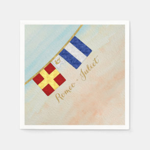 Couples Monogram Maritime Signal Flags Watercolor Paper Napkins