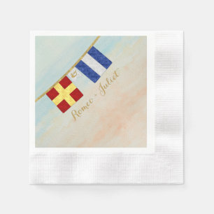 Couples Monogram Maritime Signal Flags Watercolor Paper Napkins