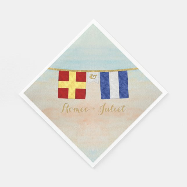 Couples Monogram Maritime Signal Flags Watercolor Paper Napkins (Corner)