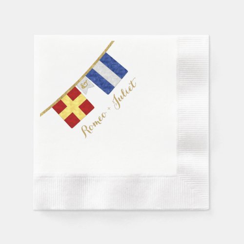 Couples Monogram Maritime Signal Flags Watercolor Paper Napkins