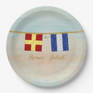 Couples Monogram Maritime Signal Flags Watercolor Paper Plates