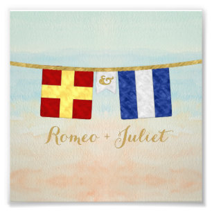 Couples Monogram Maritime Signal Flags Watercolor Photo Print