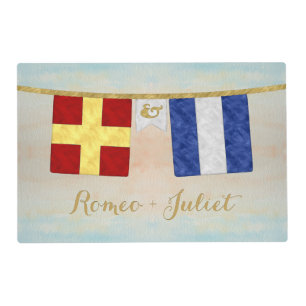 Couples Monogram Maritime Signal Flags Watercolor Placemat