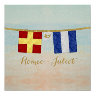 Couples Monogram Maritime Signal Flags Watercolor Poster