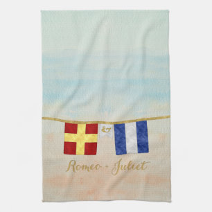 Couples Monogram Maritime Signal Flags Watercolor Towel