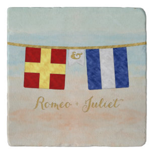 Couples Monogram Maritime Signal Flags Watercolor Trivet