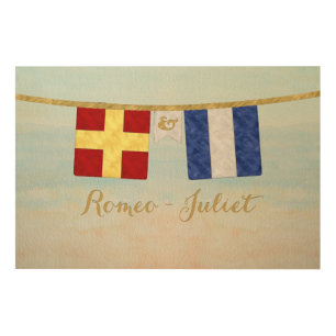 Couples Monogram Maritime Signal Flags Watercolor Wood Wall Decor