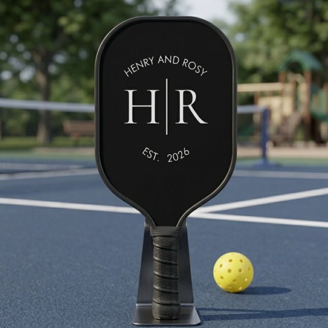 Couples Monogram Monitored Black Carbon Fiber Pickleball Paddle (Creator Uploaded)