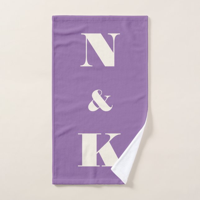 Couples Monogram Purple Initials Wedding Gift Bath Towel Set (Hand Towel)