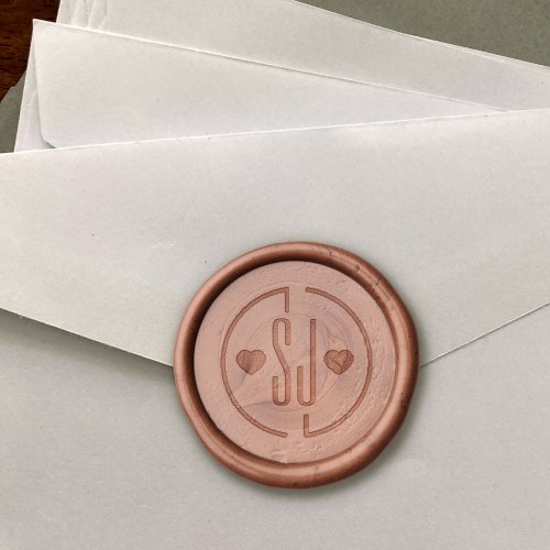 Couples monogram simple deco circle and hearts wax seal sticker