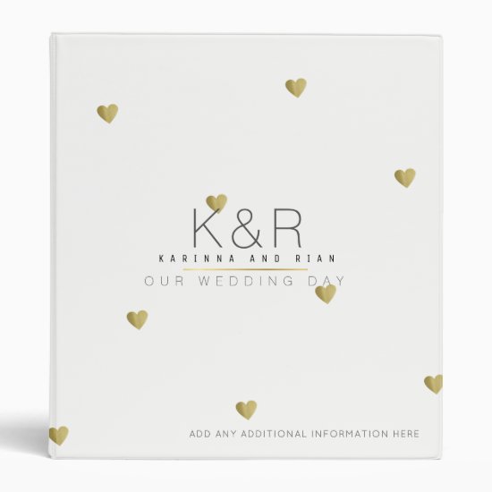 couples monogram with gold hearts wedding white 3 ring binder