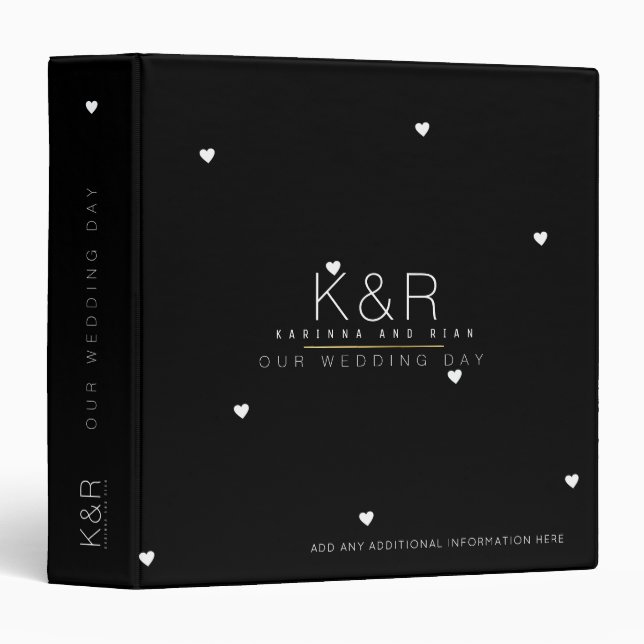 couples monogram with white hearts wedding black binder (Front/Spine)