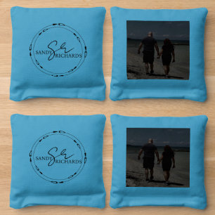 Couples Monogrammed Black Heart Wedding   Cornhole Bags