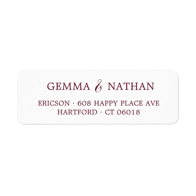 Couples Name Burgundy Wedding Return Address Label (Front)