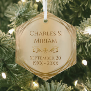 Couple's Name Golden 50th Wedding Anniversary Gift Glass Ornament