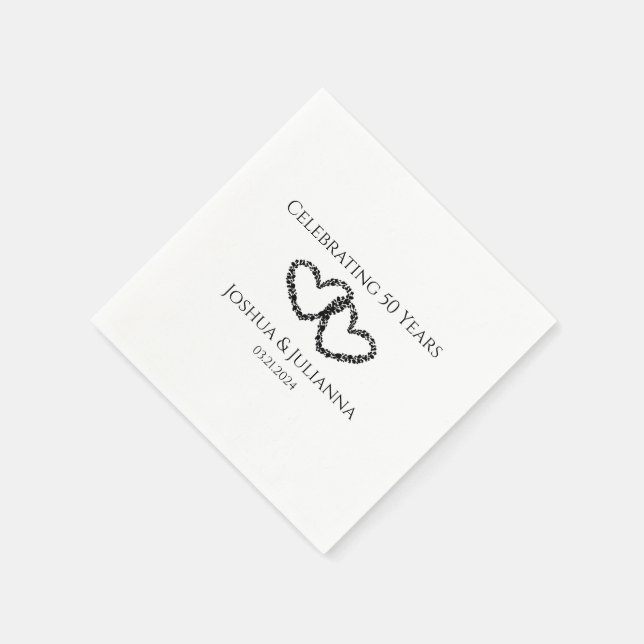 Couples Name Modern Heart 50th Anniversary Party Napkins (Corner)