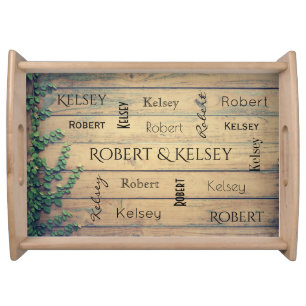 Couples Name On Wood w/Ivy Serving Tray