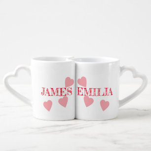 Couples Name Pink Hearts Floating Love Coffee Mug Set