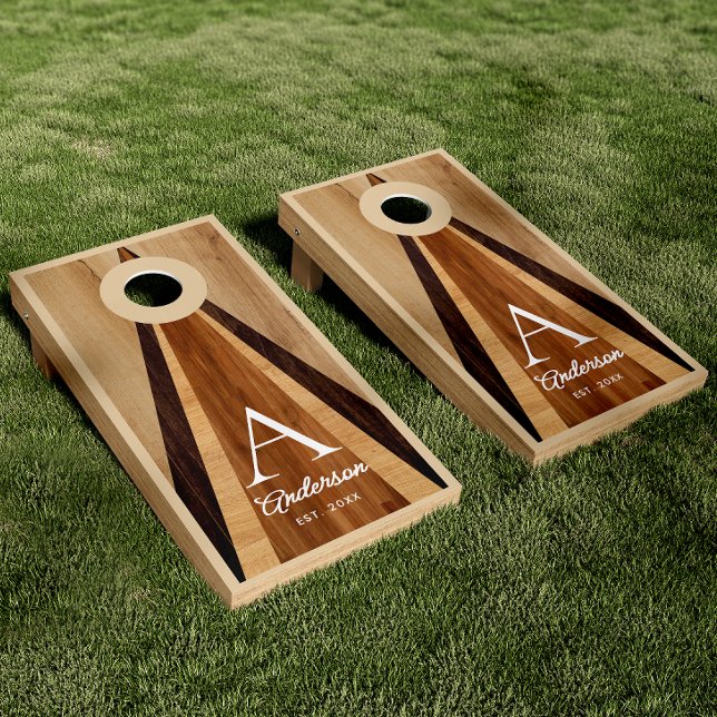 Couple's Name Rustic Wood Grain Elegant Wedding Cornhole Set (Creator Uploaded)