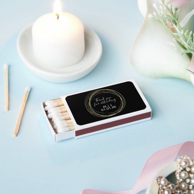 Couples Name Thank You Faux Gold Rings Wedding Matchboxes (Insitu)