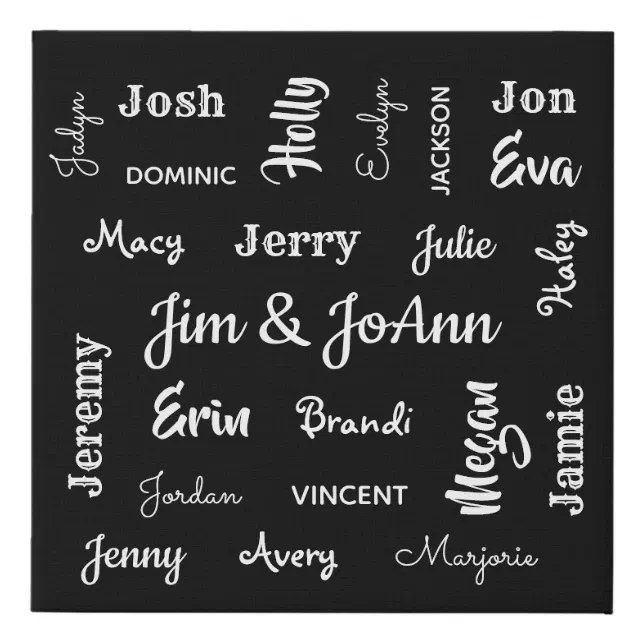 Couples Name w/Children & Grandchildren Names Faux Canvas Print | Zazzle