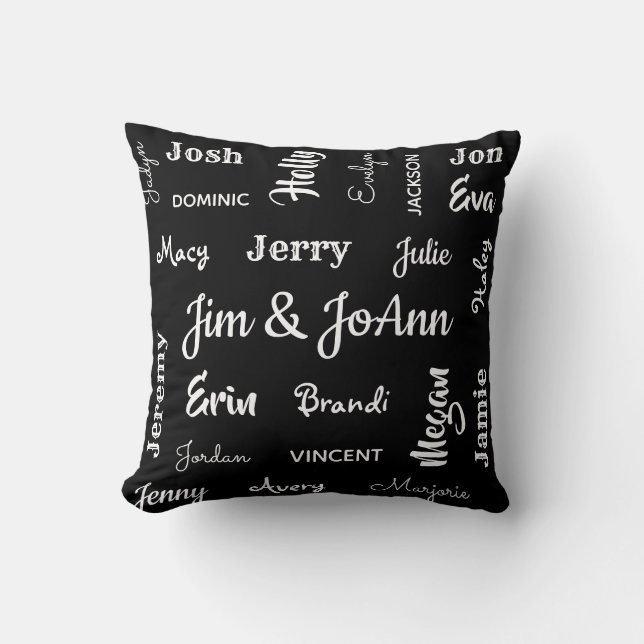 Couples Name w/Children & Grandchildren Names Throw Pillow (Front)
