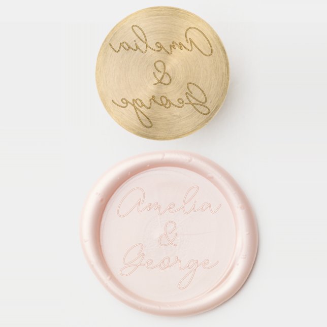 Couple's Name Wavy Retro Wedding Wax Seal Stamp (Stamped)