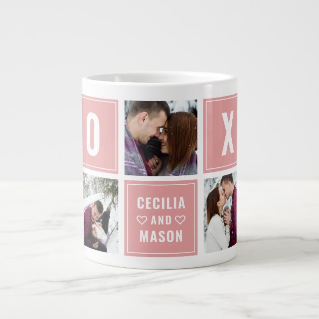 Couples Name XOXO Valentine's Day Custom Photo Giant Coffee Mug (Front)