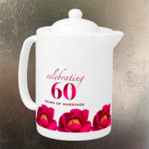 Couple's Names 60th Anniversary Pink Rose Gift Teapot