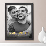 Couples names and date photo foil prints<br><div class="desc">Poster featuring your custom photo and names in a gold or silver foil modern sans serif font with the date below.</div>