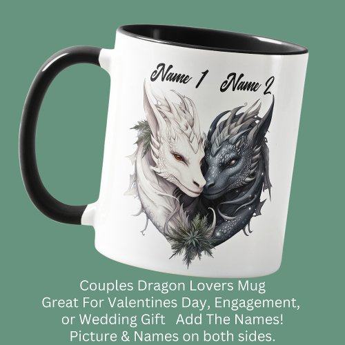 Couples Names Black  White Dragons for Lovers  Mug