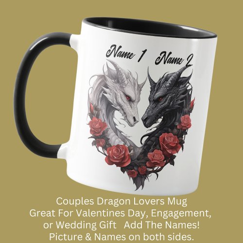 Couples Names Black  White Dragons Red Flowers Mug