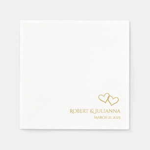 Couple's names date golden hearts modern party napkins