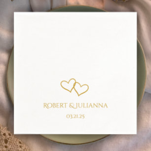 Couple's Names Date Simple Stylish Hearts Wedding Napkins
