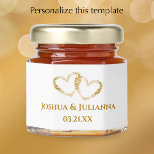 Couples Names Elegant Golden Intertwined Hearts Honey Jar Favors