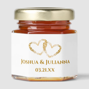 Couples Names Elegant Golden Intertwined Hearts Honey Jar Favors