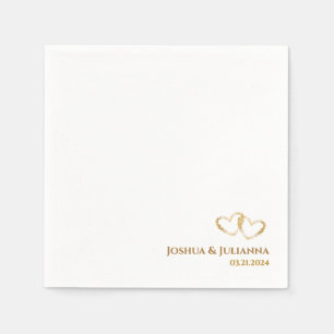 Couples Names Elegant Golden Intertwined Hearts Napkins