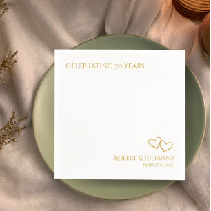 Couple's names gold hearts 50th Anniversary Party Napkins