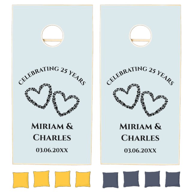 Couple's Names Heart 25th Wedding Anniversary Gift Cornhole Set (Set)