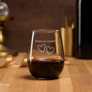Couple's Names Heart 35th Wedding Anniversary Gift Stemless Wine Glass