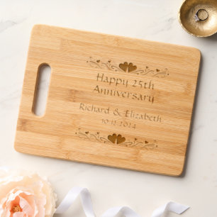 Couple's Names Hearts 25th Anniversary Keepsake Engraved Cutting Board