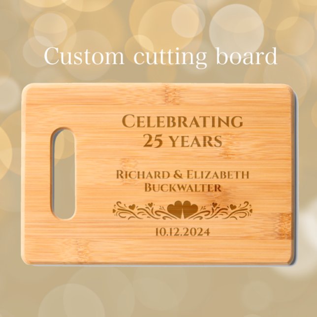 Couple's Names Hearts 25th Anniversary Keepsake Engraved Cutting Board (Add couple’s names and anniversary date for a unique personalized gift. 
)