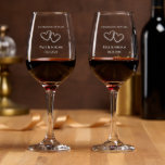 Couples Names Hearts Custom 60th Anniversary Gift Wine Glass<br><div class="desc">Create a meaningful keepsake with these elegant 60th anniversary etched wine glasses. Personalize these quality glasses with the couples names and wedding and/or anniversary date. Simple, elegant script saying "celebrating 60 years" can be edited to any number for another anniversary year. Two intertwined drawn hearts give an original romantic touch....</div>