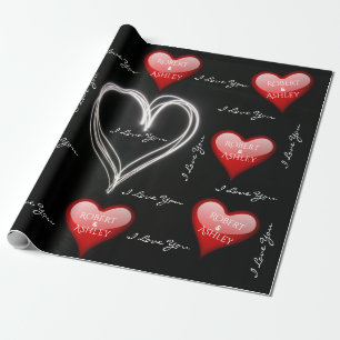Couples Names In Hearts Wrapping Paper