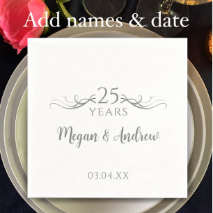 Couple's Names Modern 25th Wedding Anniversary Napkins