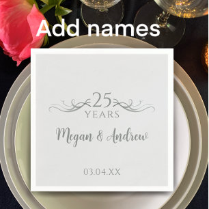 Couple's Names Modern 25th Wedding Anniversary Napkins