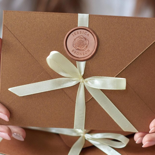 Couples Names Rose Wedding Date Wax Seal Stamp (Creator Uploaded)